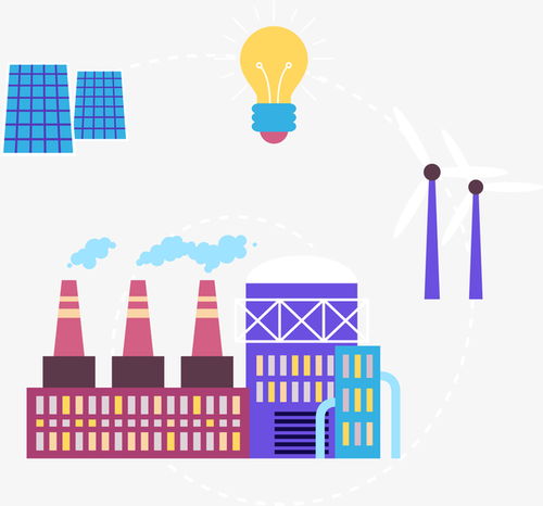 免费扁平彩色污染工厂免抠PNG素材 助力循环设计与电商广告创意